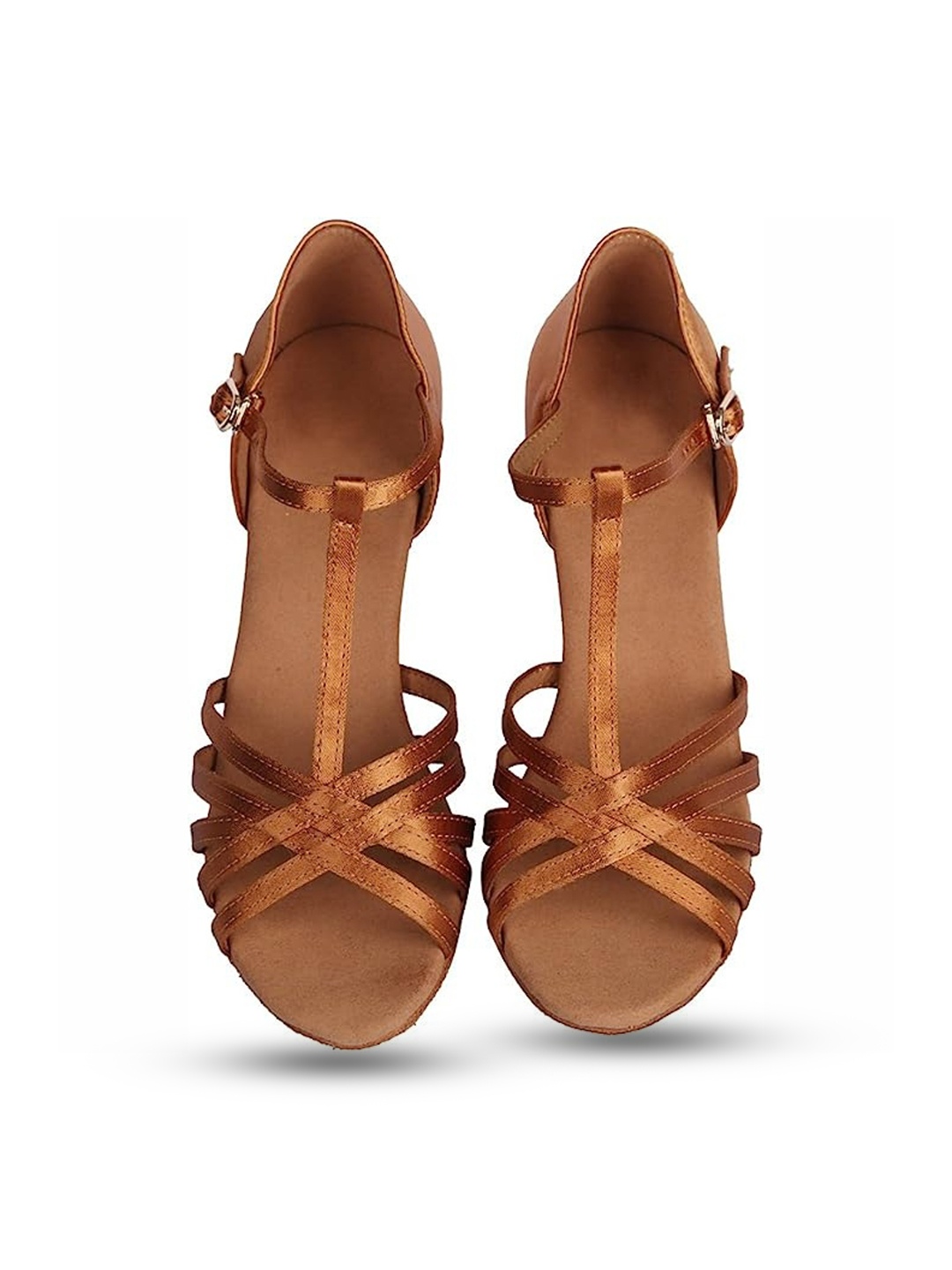 

IKAANYA T-Strap Party Slim Heels With Buckle Closure, Brown