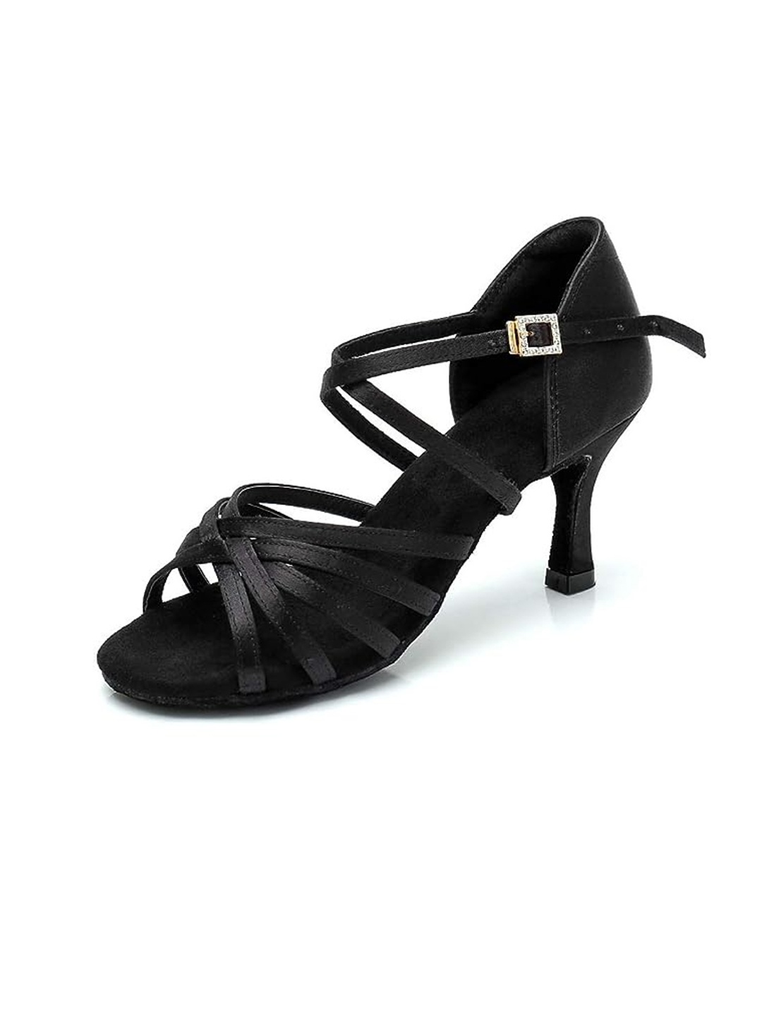 

IKAANYA Cross Strap Salsa Ballroom Kitten Heels, Black