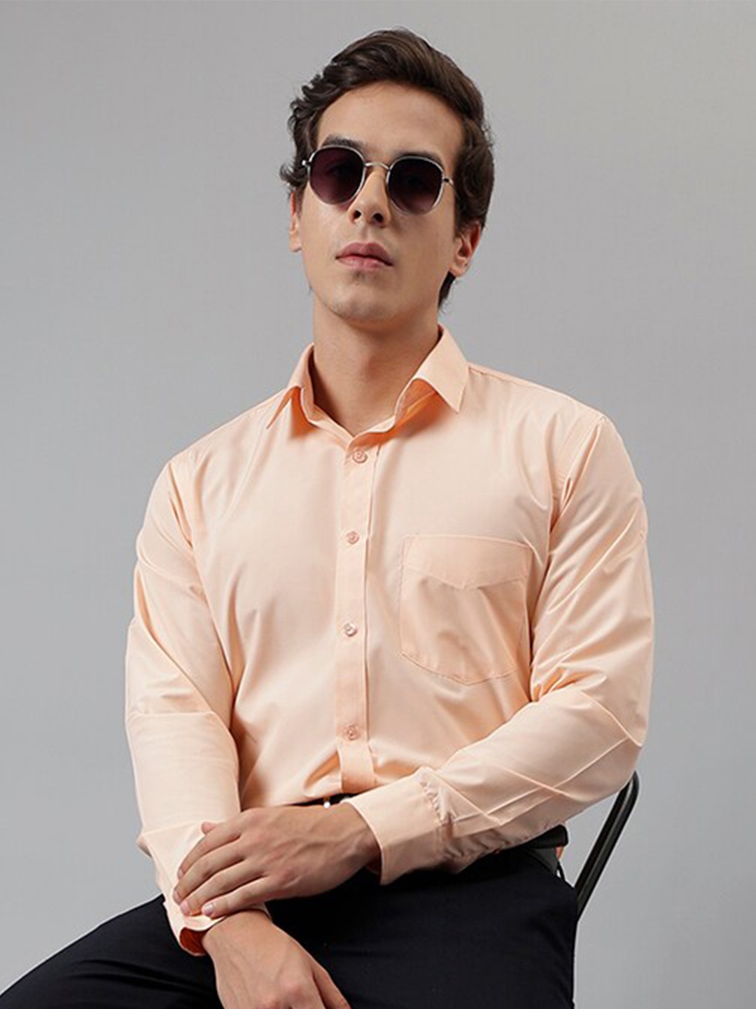 

English Navy Standard Slim Fit Formal Shirt, Peach