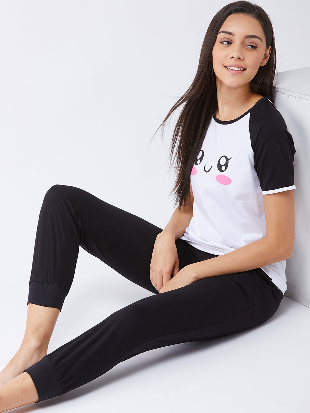 

Miss Chase Graphic Printed Pure Cotton Night Suit, Black