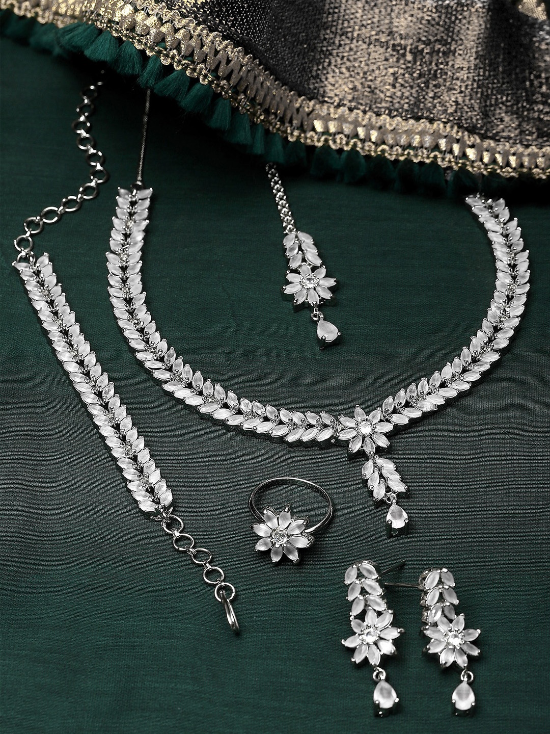 

KARATCART Silver-Plated Cubic Zirconia-Studded Jewellery Set