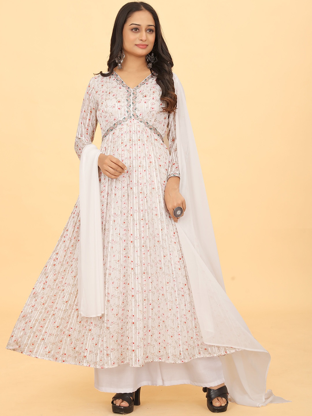 

CHANSI Floral Printed Regular Kurta With Palazzos & Dupatta, White