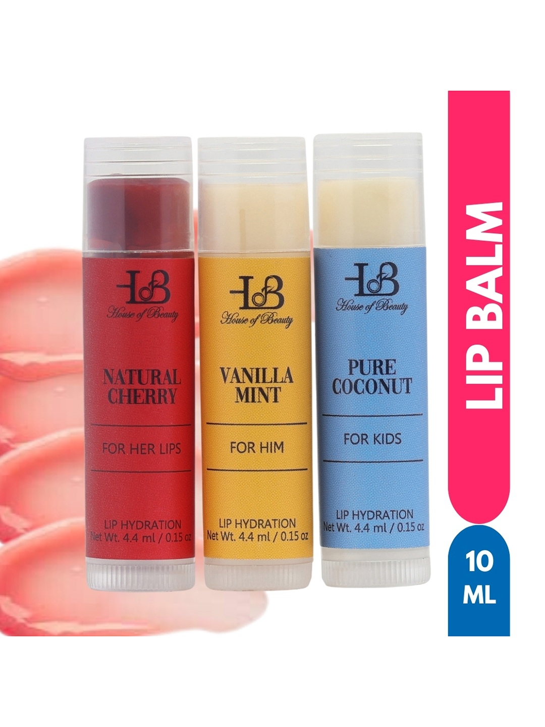 

House of Beauty Set Of 3 Him+Her +Kids Lip Balms - 4.4ml Each, Blue