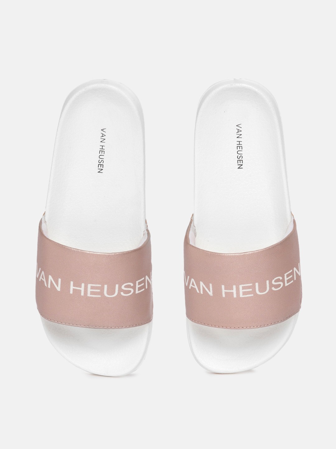 

Van Heusen Woman Brand Logo Printed Sliders, Rose gold