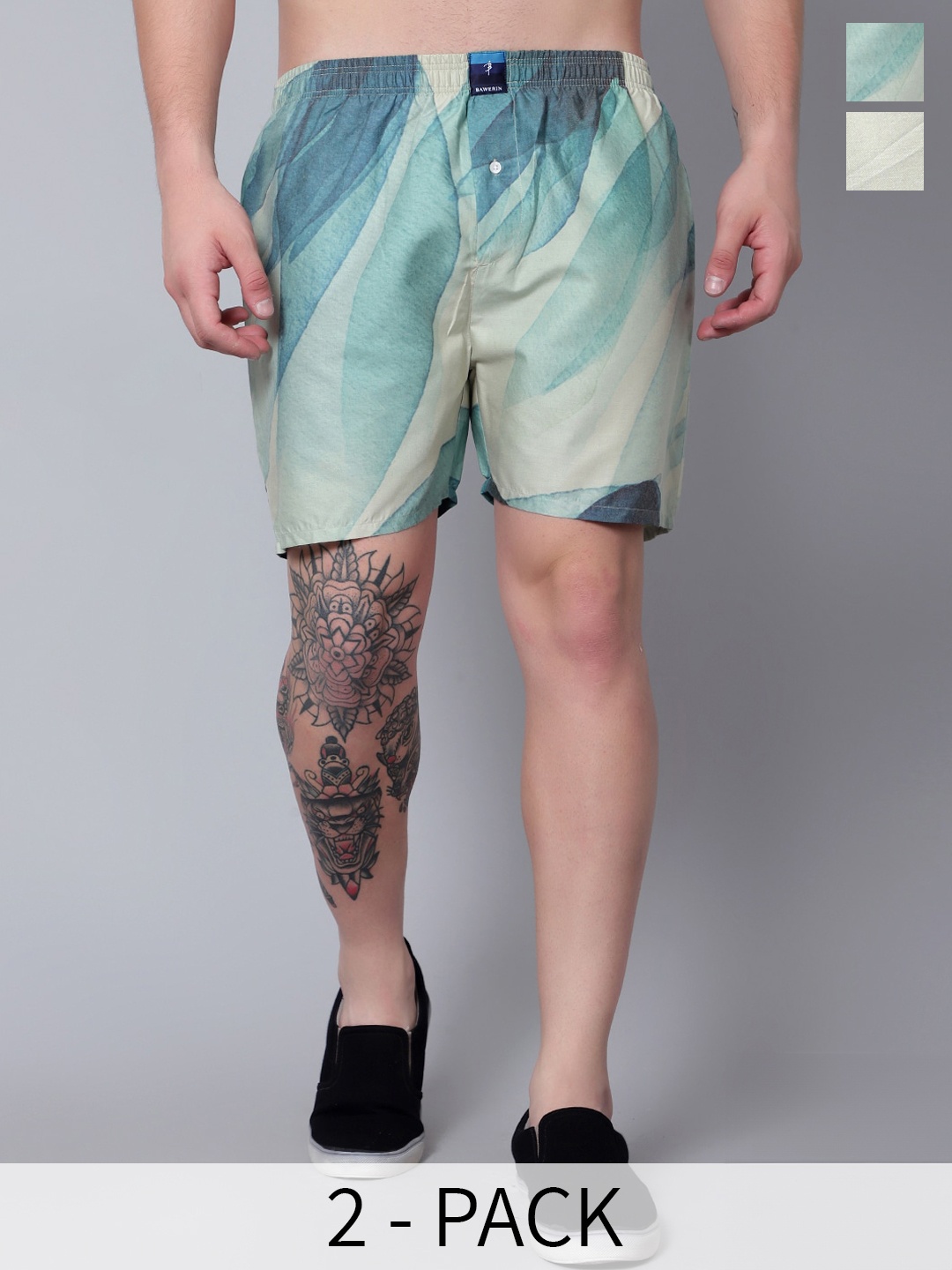 

BAWERIN Pack Of 2 Odour-Free Pure Cotton Boxers 36, Green