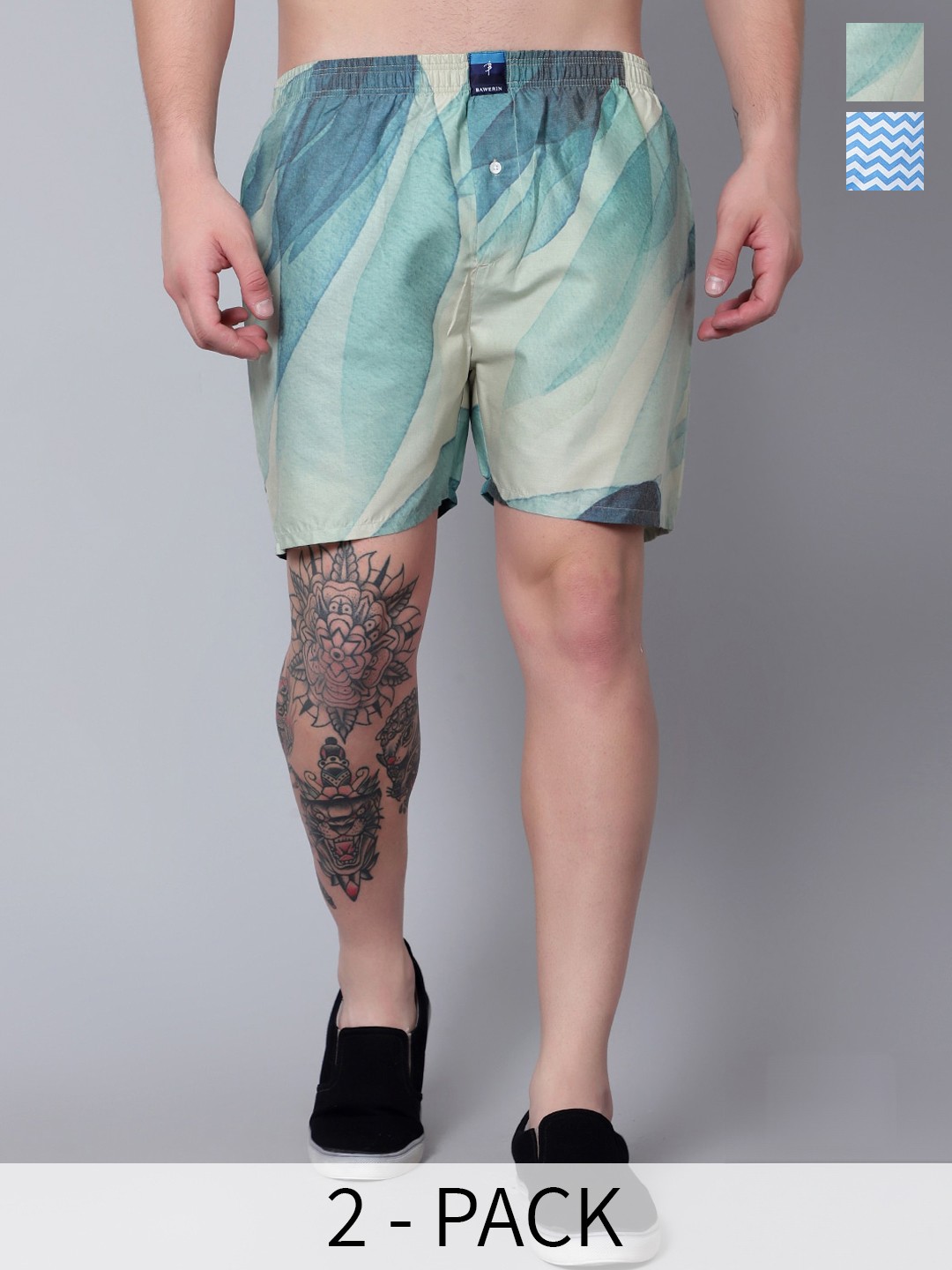 

BAWERIN Pack Of 2 Printed Odour-Free Pure Cotton Boxers 41, Blue