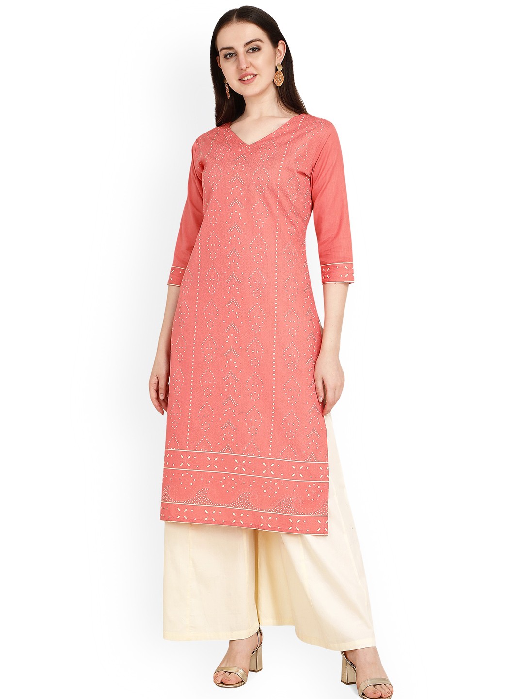 

RGHT Ethnic Motifs Embroidered V-Neck Kurta, Pink