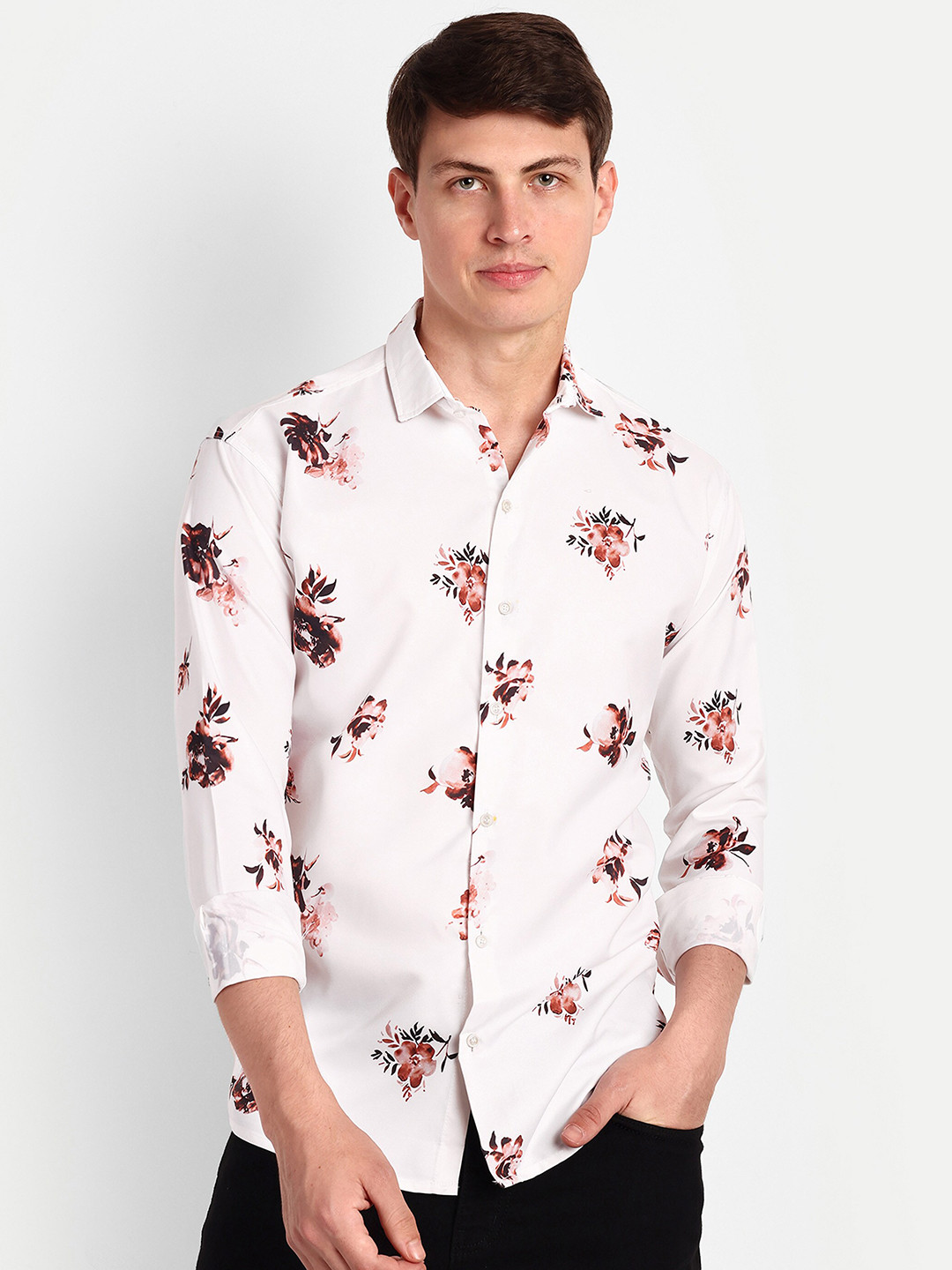

COLORWINGS Slim Fit Floral Printed Casual Shirt, White