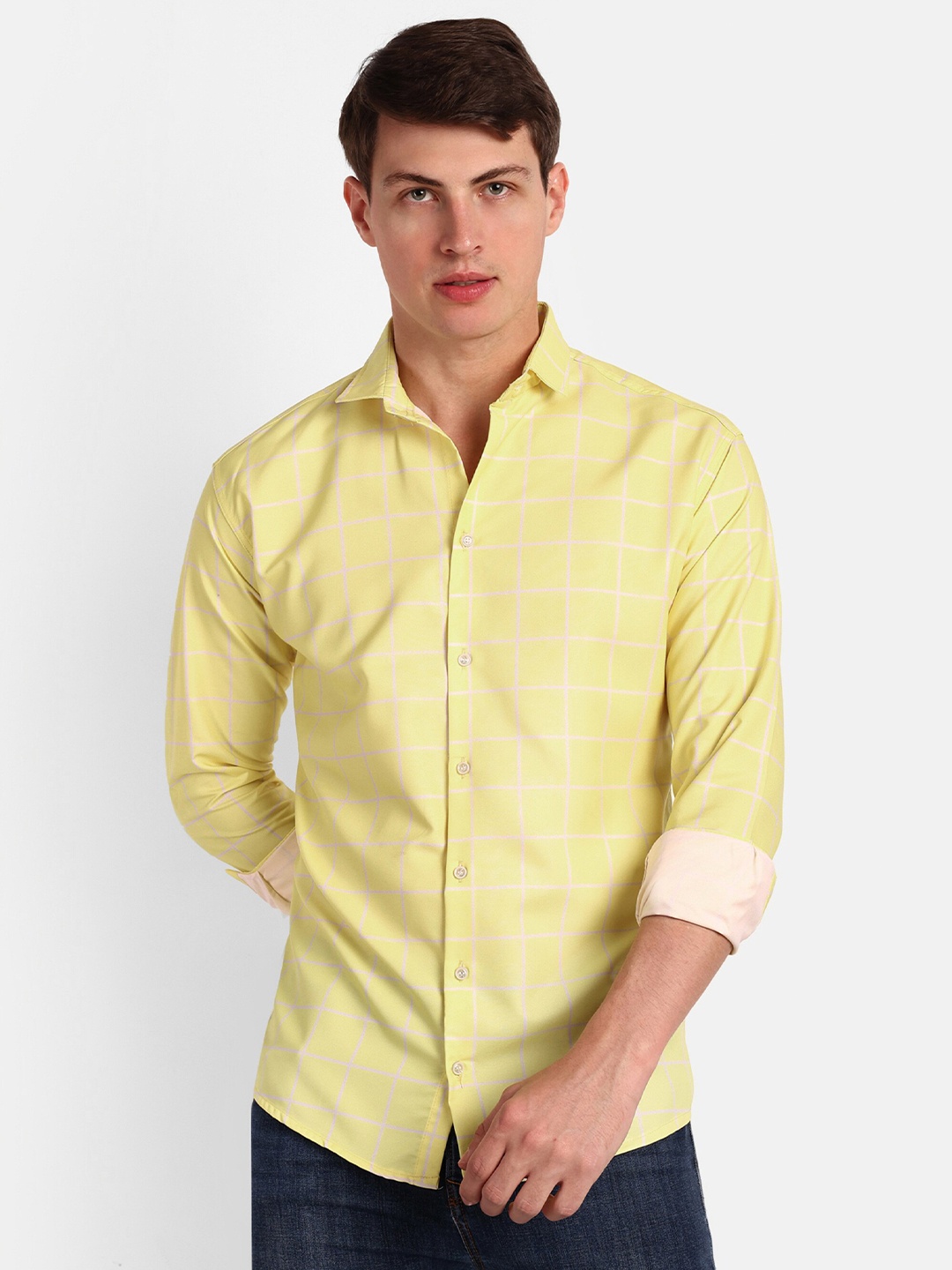 

COLORWINGS Comfort Slim Fit Checked Casual Shirt, Yellow