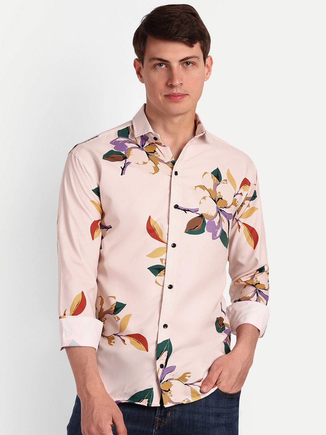 

COLORWINGS Comfort Slim Fit Floral Printed Casual Shirt, Peach