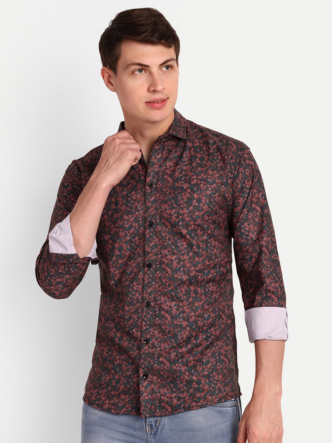 COLORWINGS Printed Comfort Slim Fit Casual Shirt, Maroon