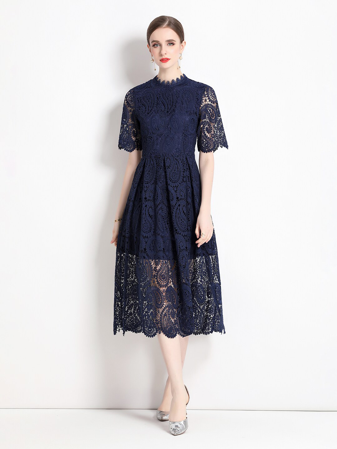 

JC Collection Self Design Fit & Flare Midi Dress, Navy blue