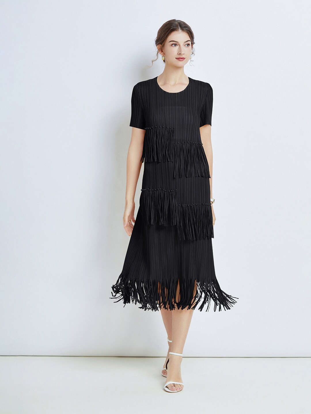 

JC Collection Self Design A-Line Midi Dress, Black