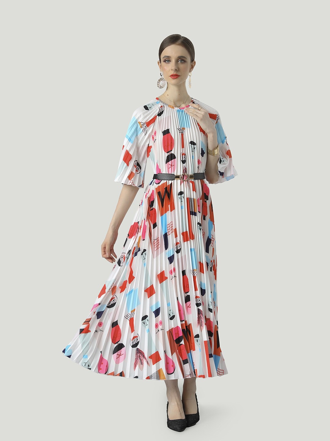 

JC Collection Conversational Printed Flared Sleeves Maxi Dress, White