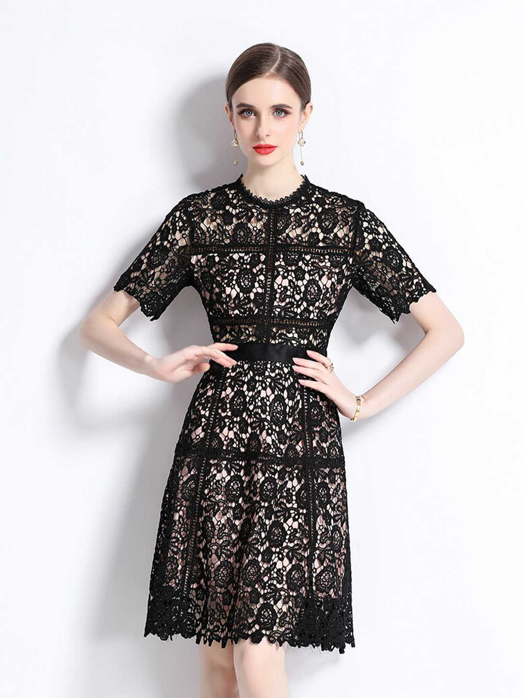 

JC Collection Self Design A-Line Dress, Black