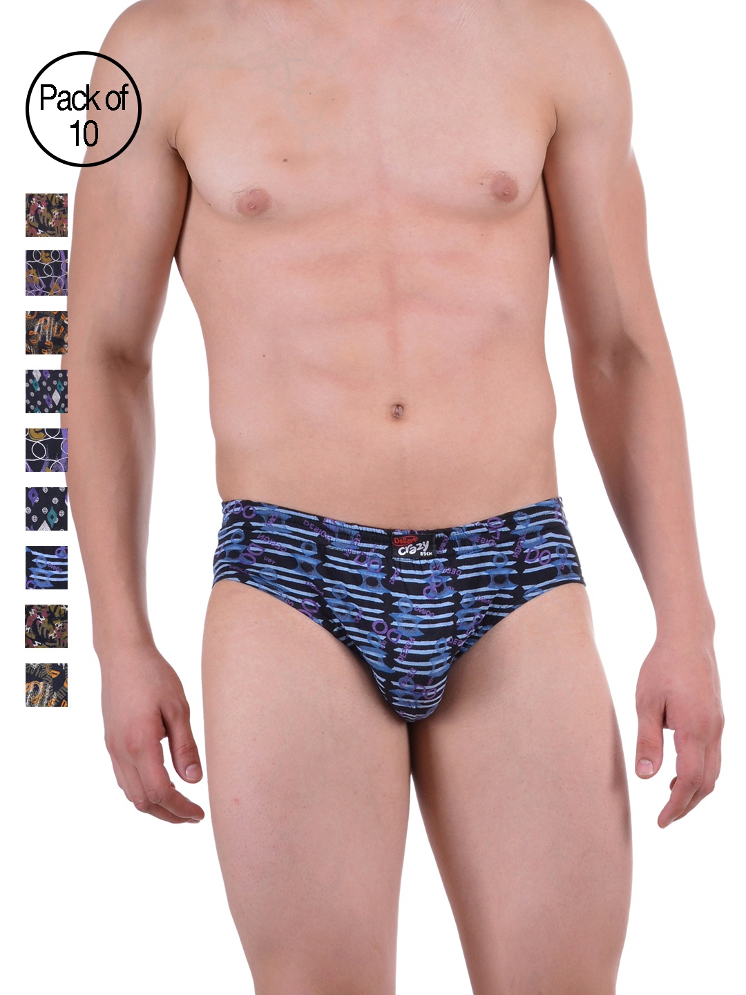 Dollar Bigboss Men's Printed Pack of 10 Soft Combed Cotton Brief MDBR-08, Assorted