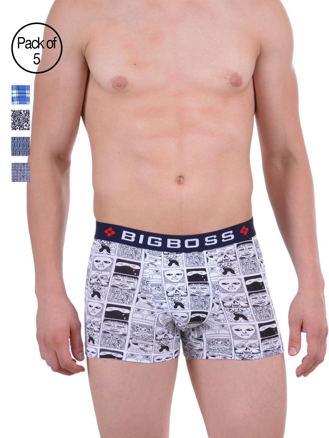

Dollar Bigboss Men Printed Pack of 5 Combed Cotton Trendy Trunk, Assorted