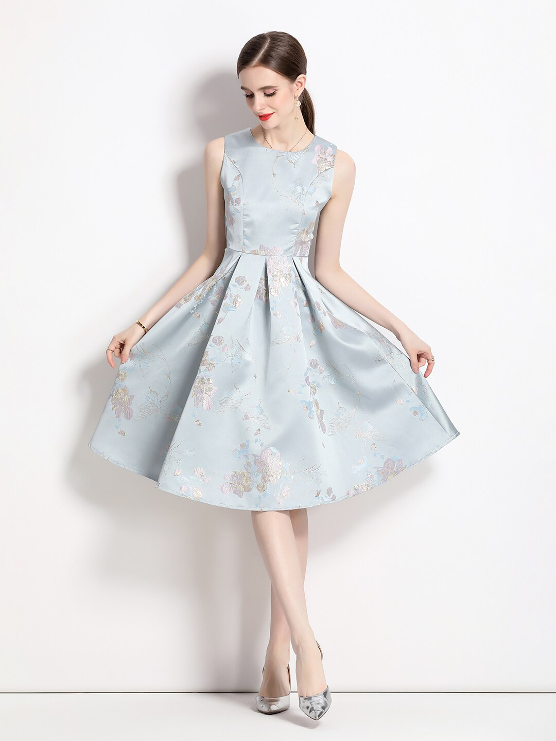 

JC Collection Floral Printed Fit & Flare Dress, Grey