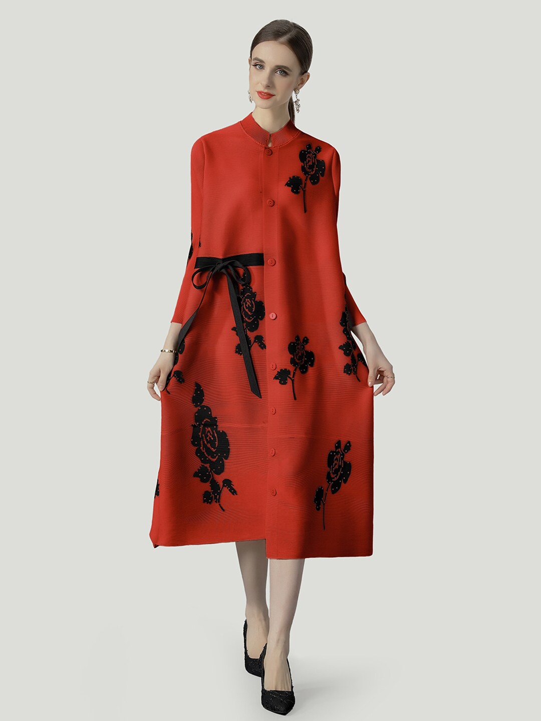 

JC Collection Floral Printed A-Line Midi Dress, Red