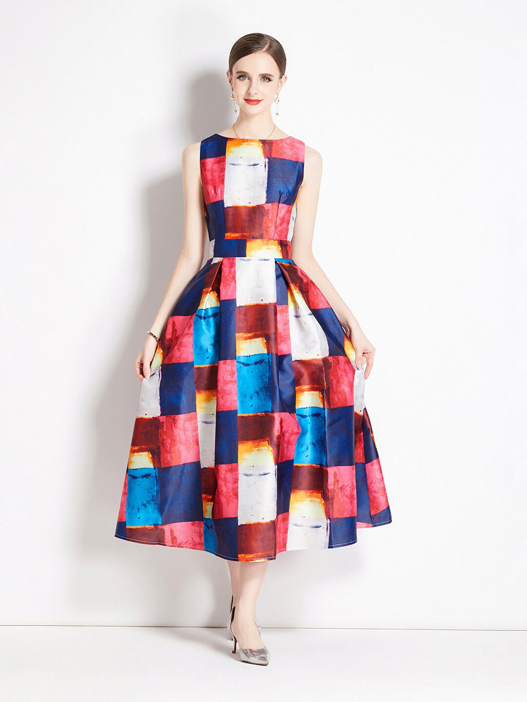 

JC Collection Geometric Printed Fit & Flare Dress, Pink