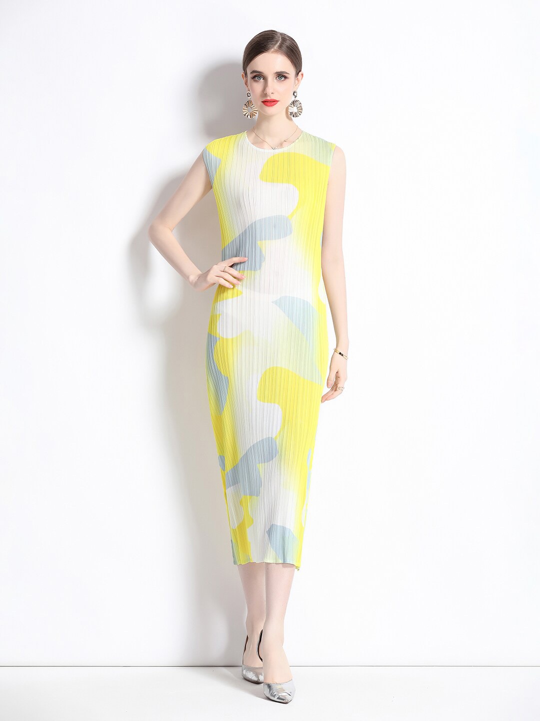 

JC Collection Abstract Printed A-Line Midi Dress, Yellow