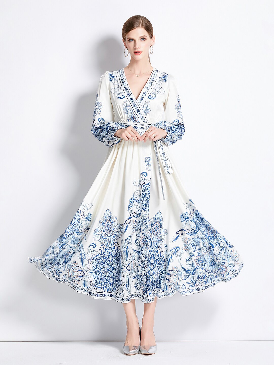 

JC Collection Floral Printed A-Line Midi Dress, White