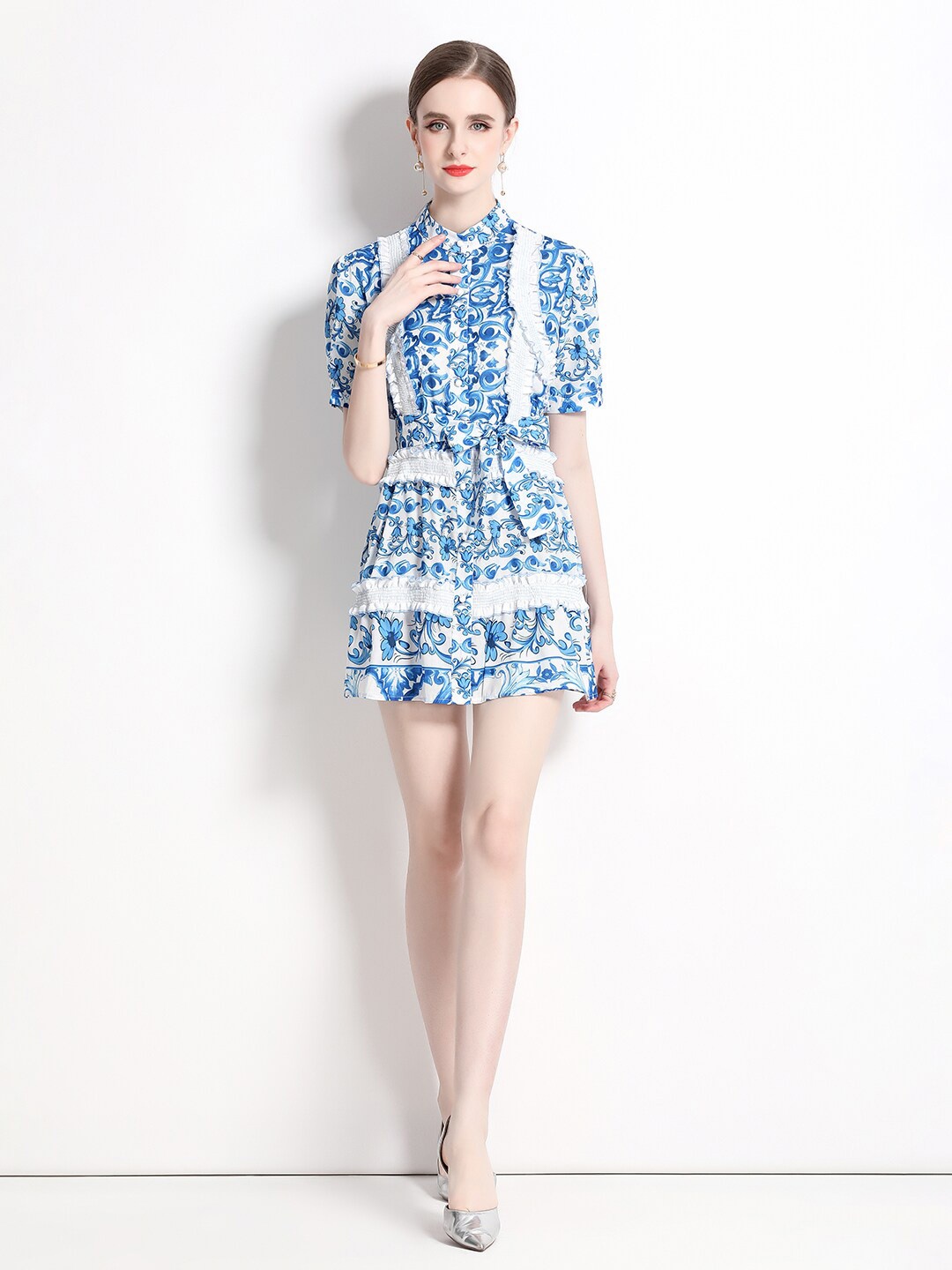 

JC Collection Floral Printed Ruffles A-Line Mini Dress, Blue