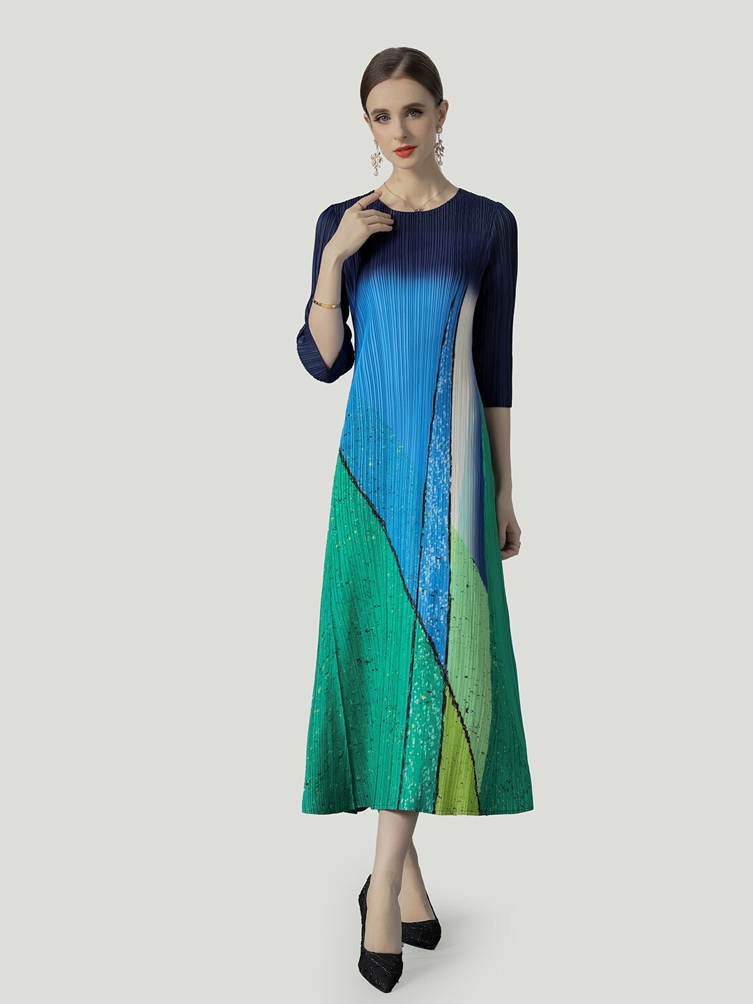 

JC Collection Colorblocked A-Line Midi Dress, Blue