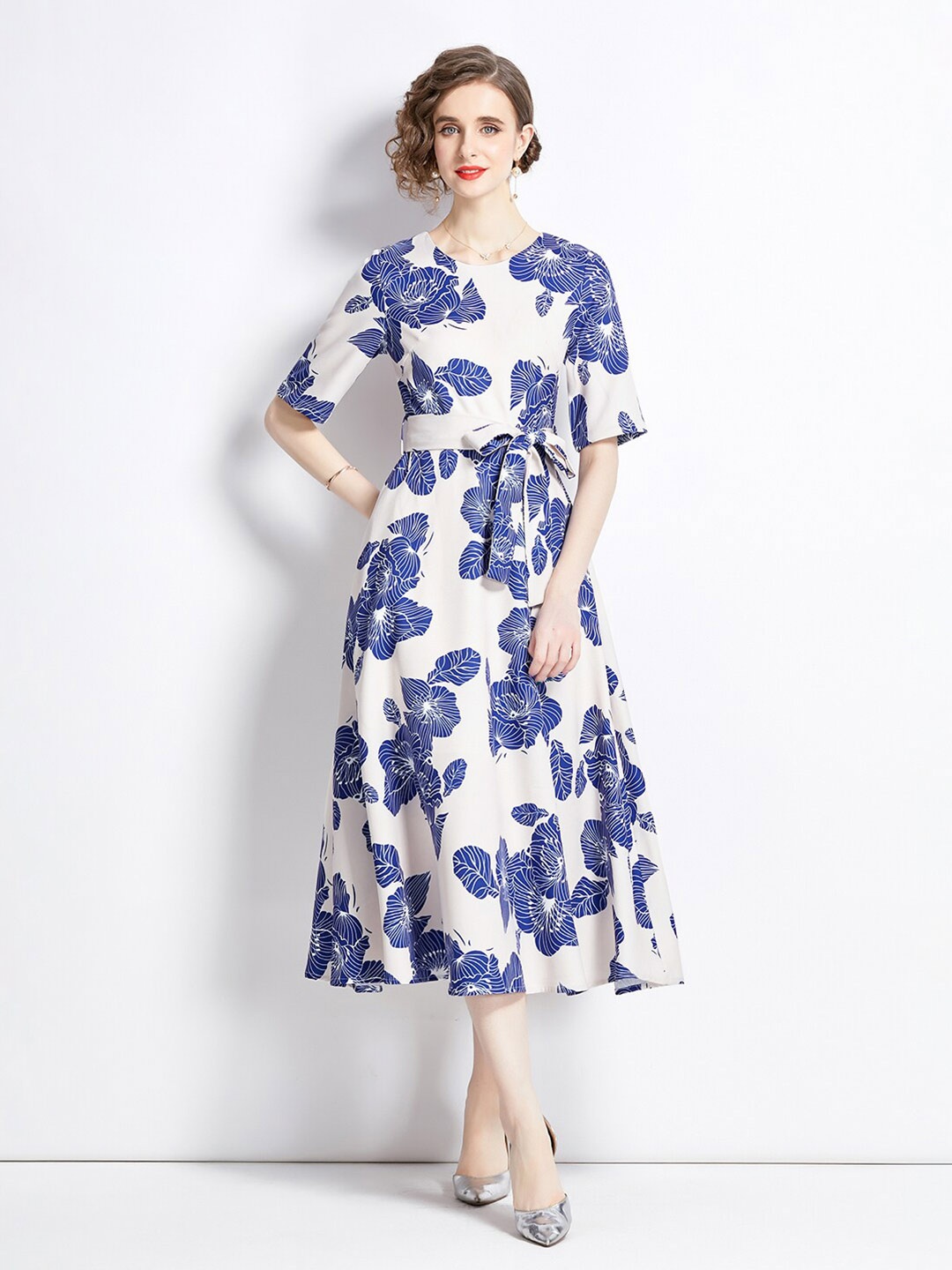 

JC Collection Floral Printed Fit & Flare Dress, White