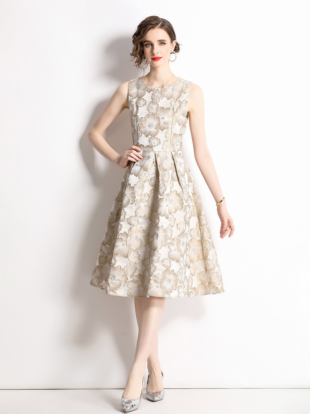 

JC Collection Floral Printed Fit & Flare Dress, Gold