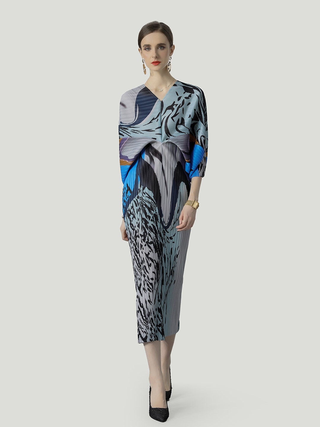 

JC Collection Abstract Printed Sheath Midi Dress, Blue
