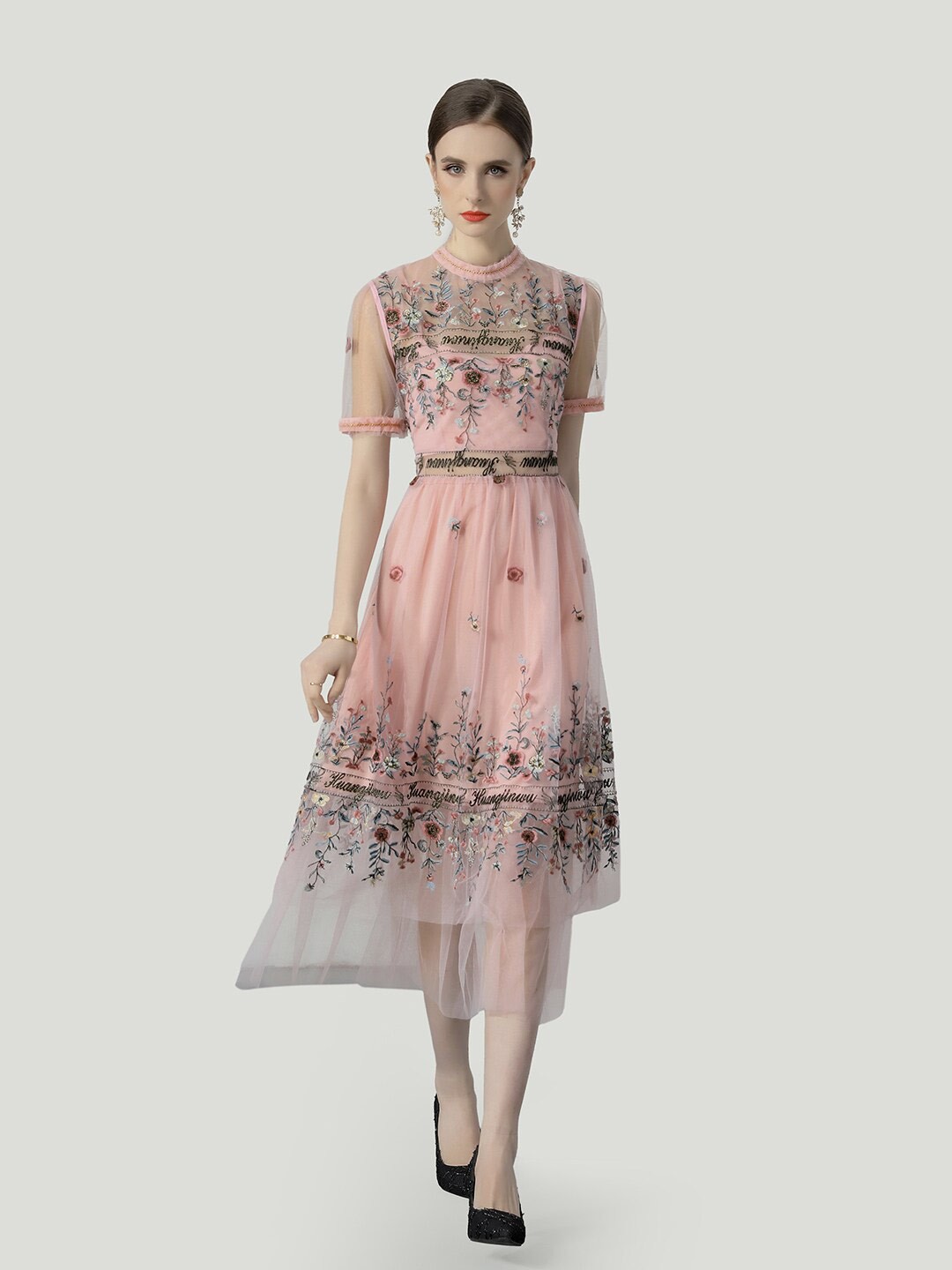 

JC Collection Floral Embroidered Fit & Flare Midi Dress, Pink