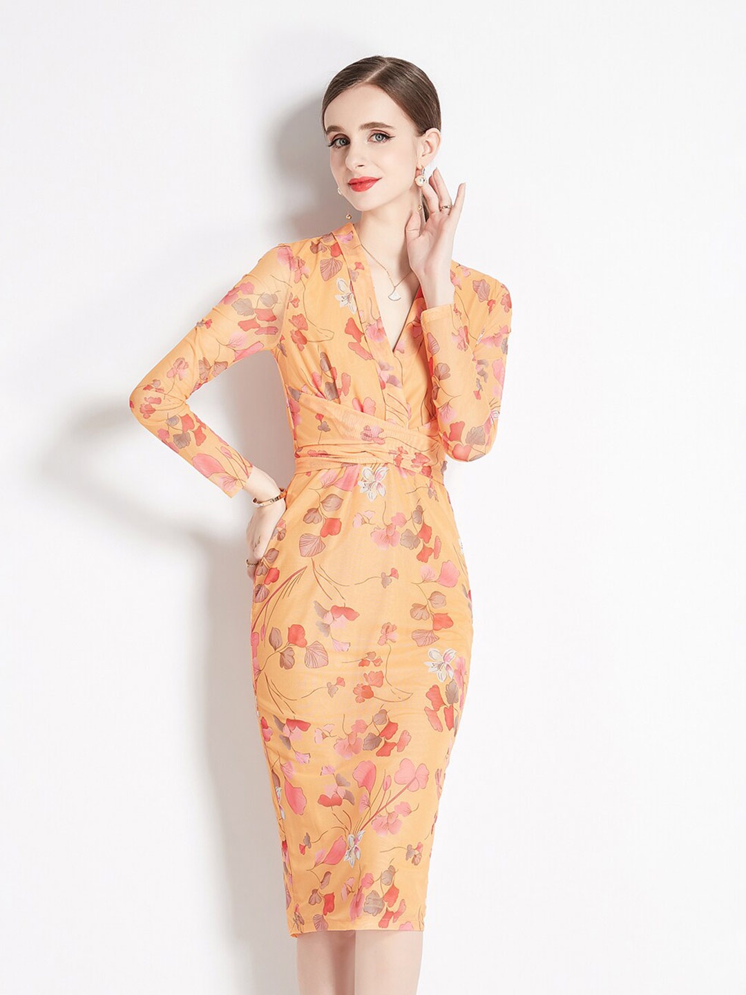 

JC Collection Floral Printed Sheath Dress, Orange