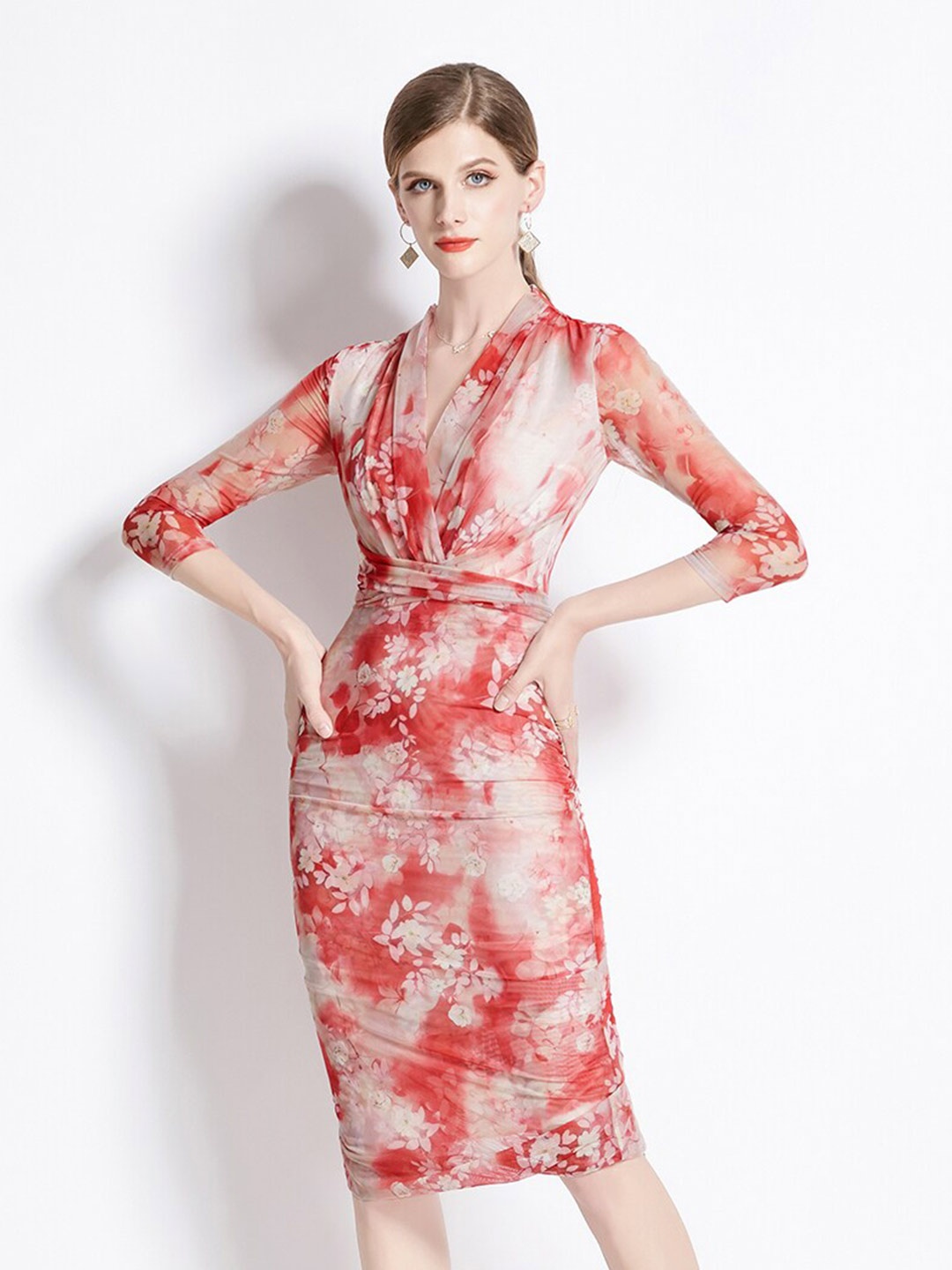 

JC Collection Floral Printed V-Neck Sheath Dress, Red