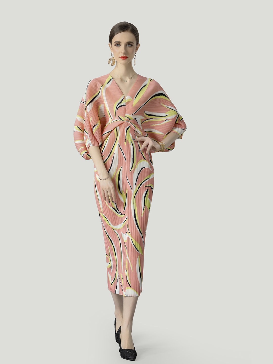 

JC Collection Abstract Printed Kaftan Midi Dress, Pink