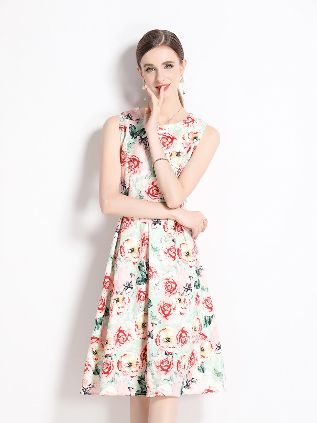 

JC Collection Floral Printed Pleated Fit & Flare Dress, White