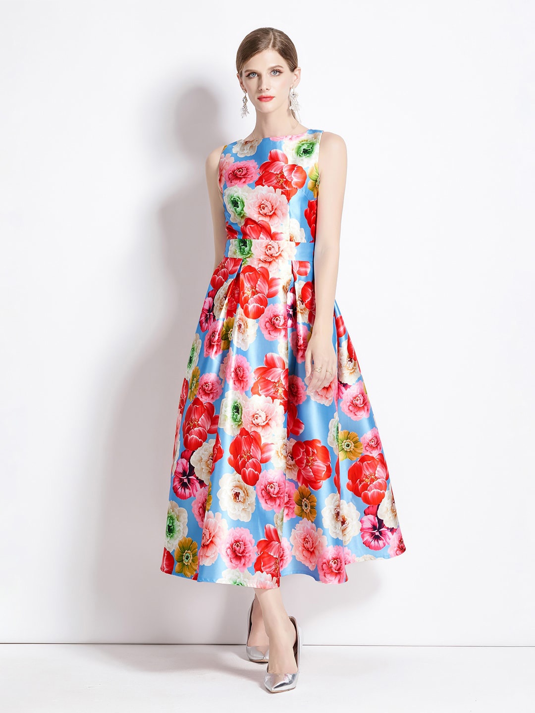 

JC Collection Floral Printed Fit & Flare Midi Dress, Blue