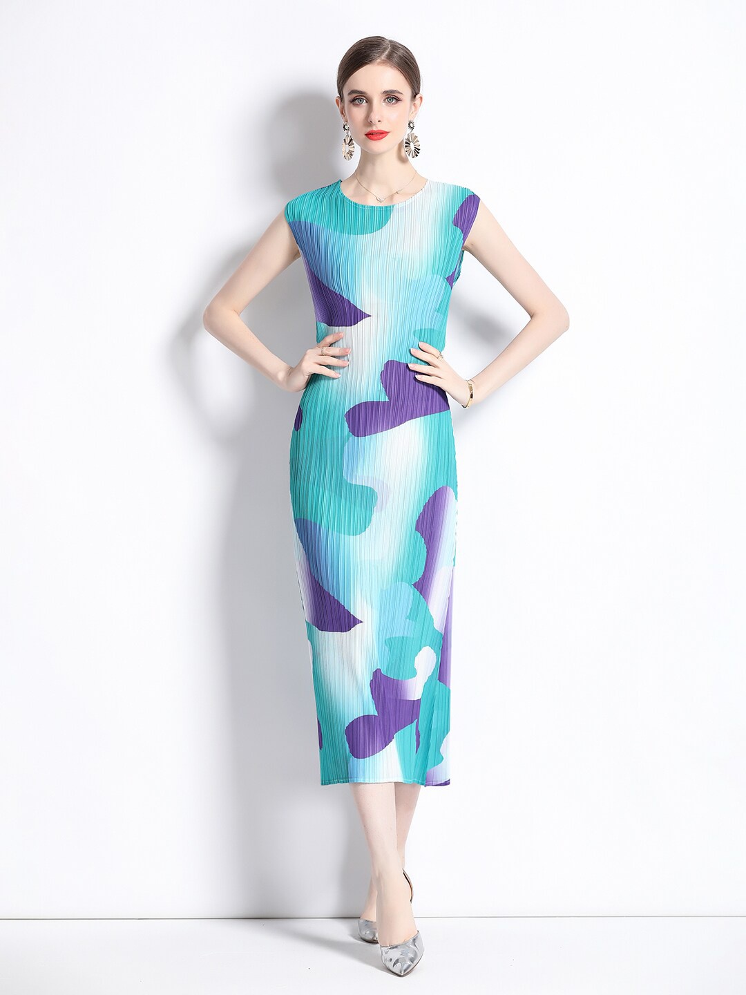 

JC Collection Abstract Printed Sheath Midi Dress, Blue