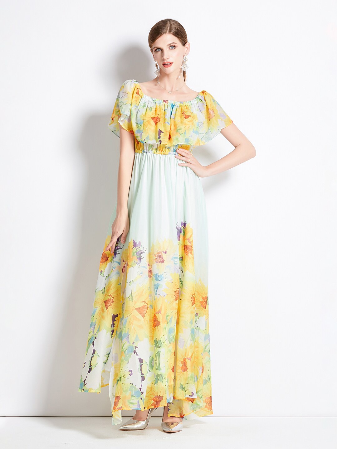 

JC Collection Floral Printed Flutter Sleeve Maxi Dress, Green