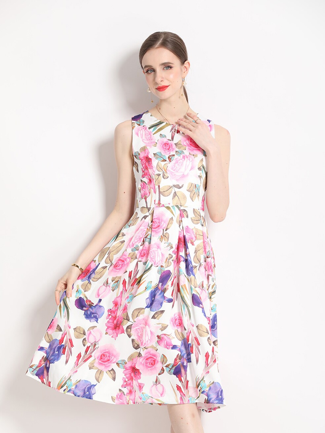

JC Collection Floral Printed Fit & Flare Dress, Pink