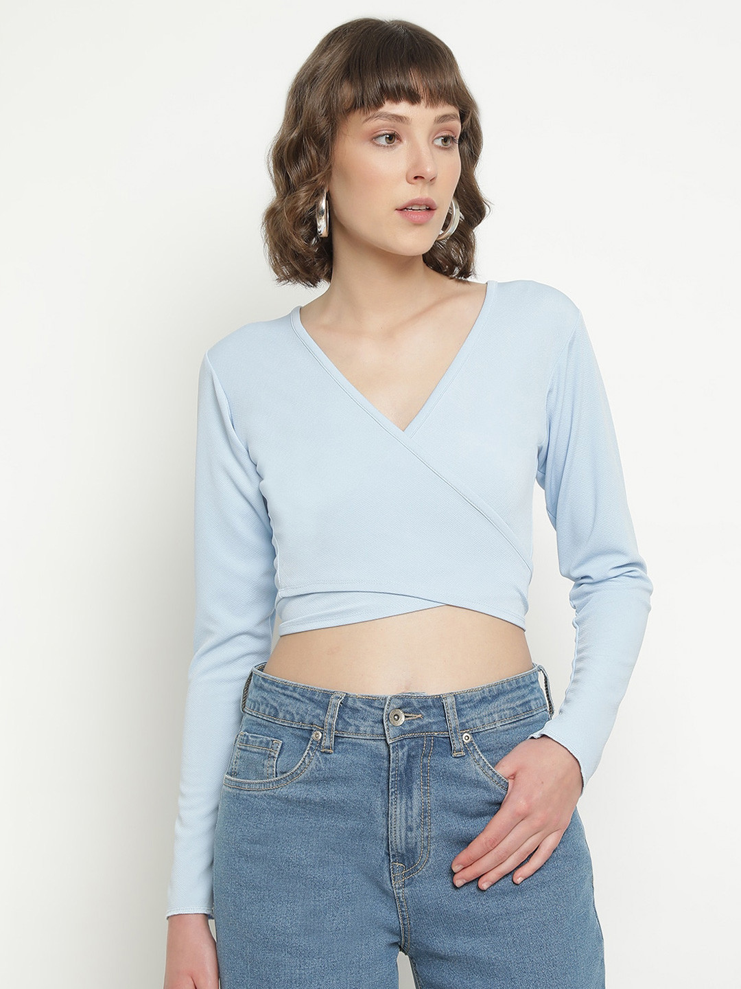 

BAESD V-Neck Wrap Crop Top, Turquoise blue