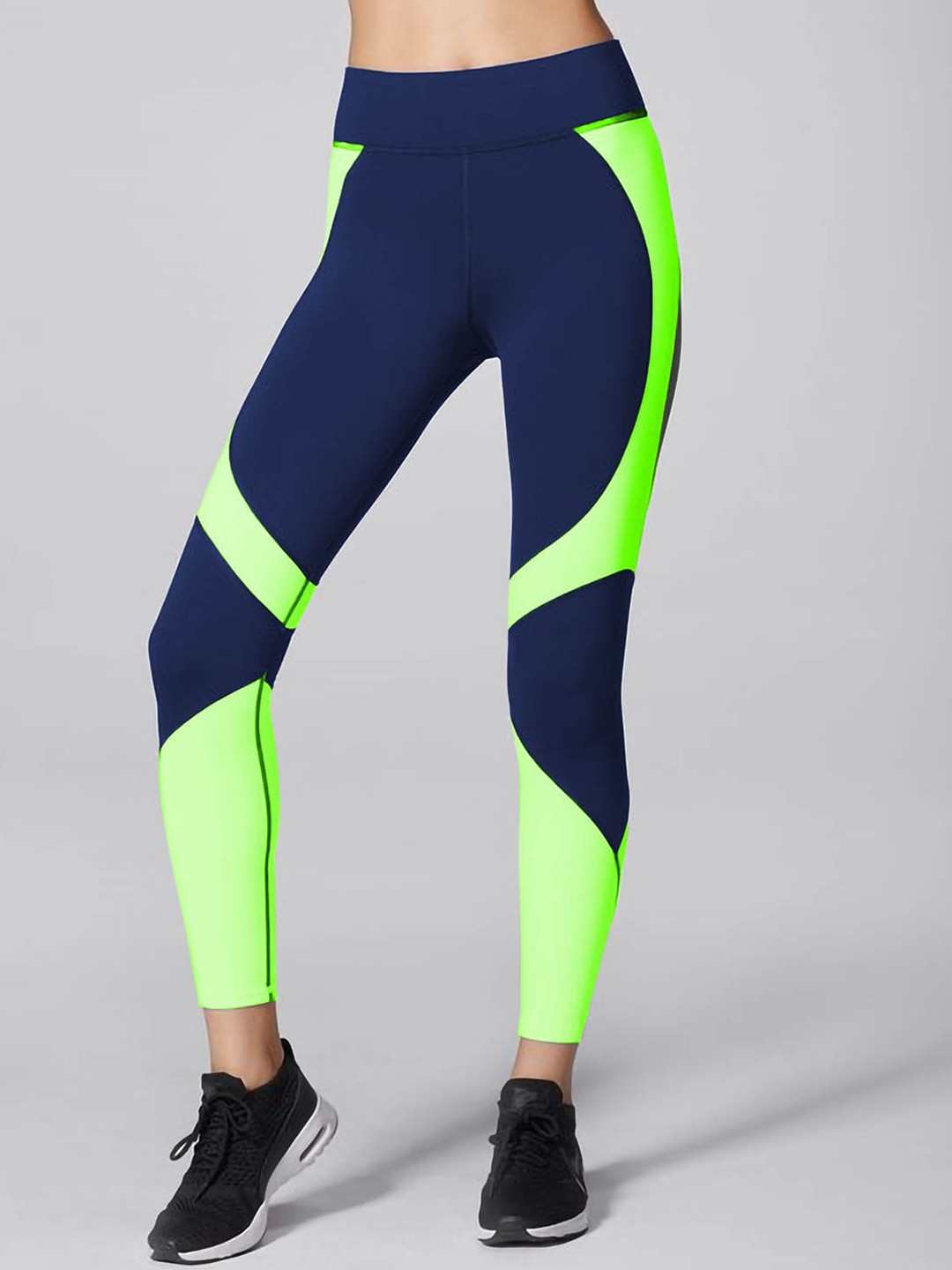 

IMPERATIVE Women Colourblocked Antimicrobial Ankle Length Tights, Navy blue