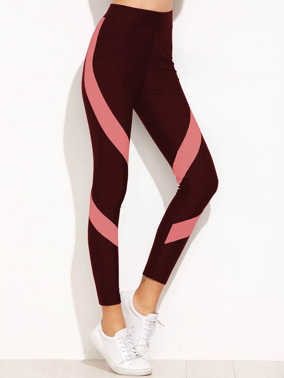 

IMPERATIVE Women Colourblocked Antimicrobial Ankle Length Tights, Maroon
