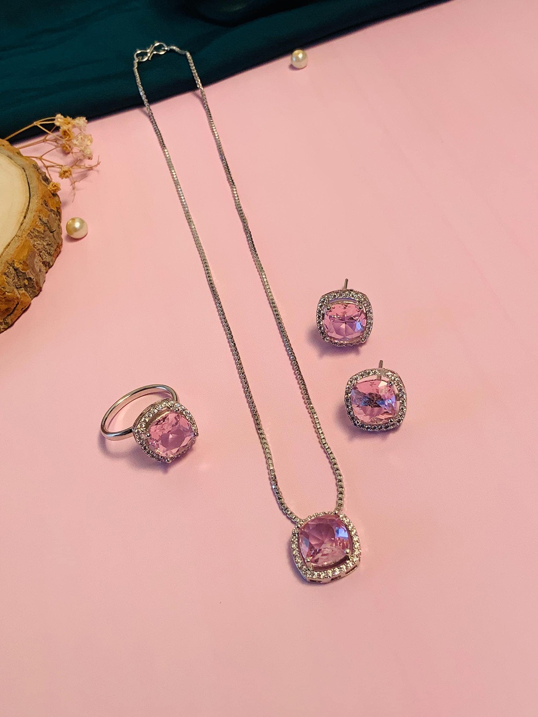 

ABDESIGNS Silver-Plated AD Jewellery Set