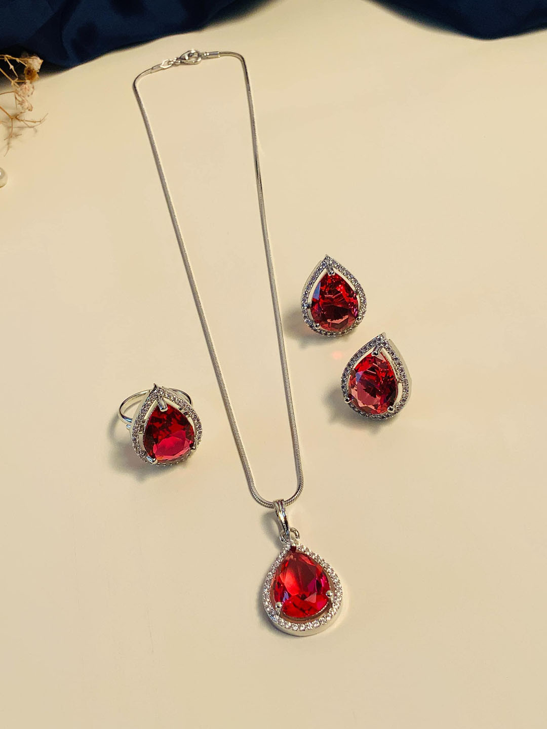 

ABDESIGNS Silver-Plated American Diamond Studded Jewellery Set
