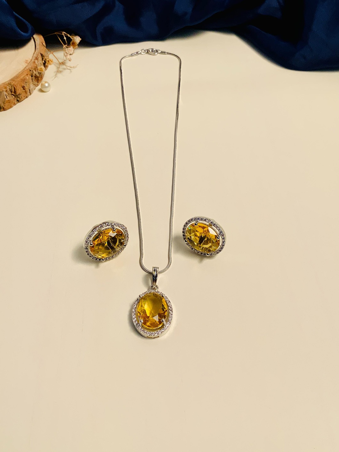 

ABDESIGNS Silver-Plated AD-Studded Jewellery Set