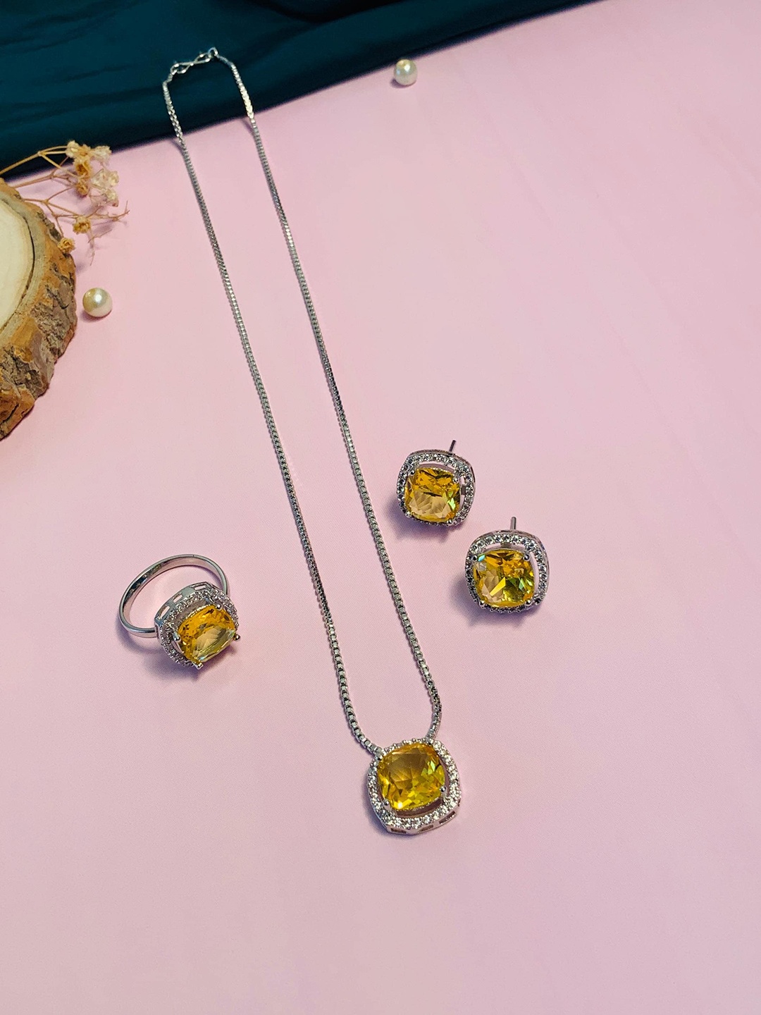 

ABDESIGNS Silver-Plated Cubic Zirconia-Studded Jewellery Set