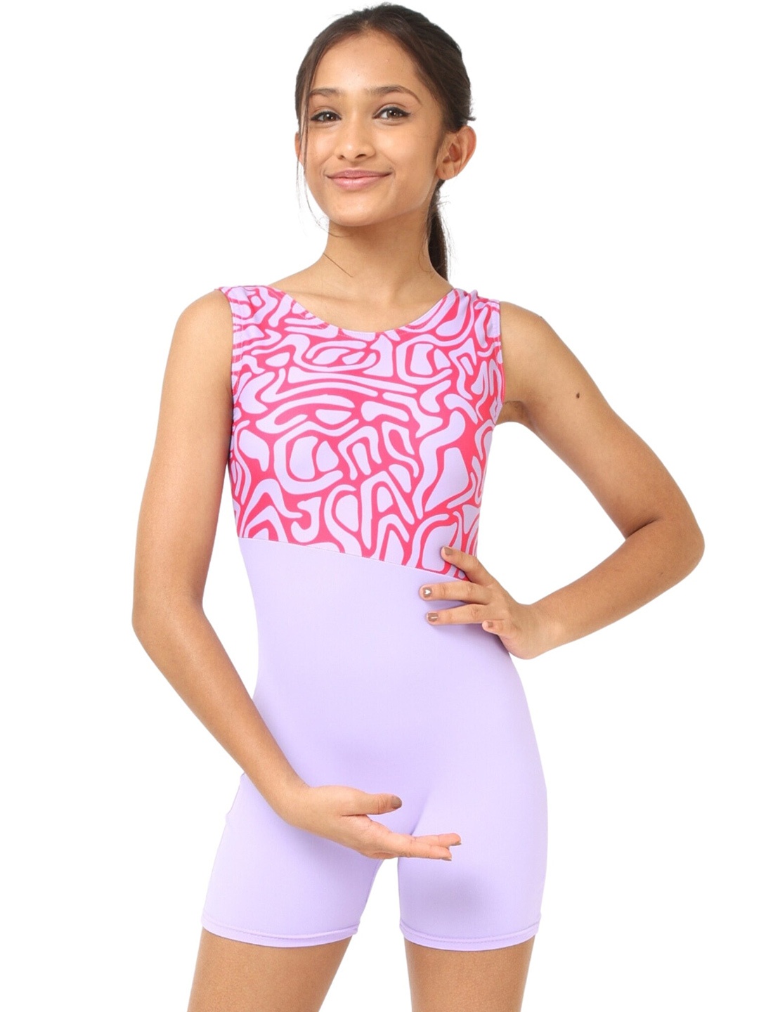 

IKAANYA Girls Printed Legsuit Unitard, Lavender