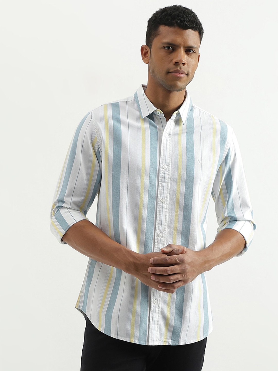 

United Colors of Benetton Slim Fit Striped Cotton Casual Shirt, White