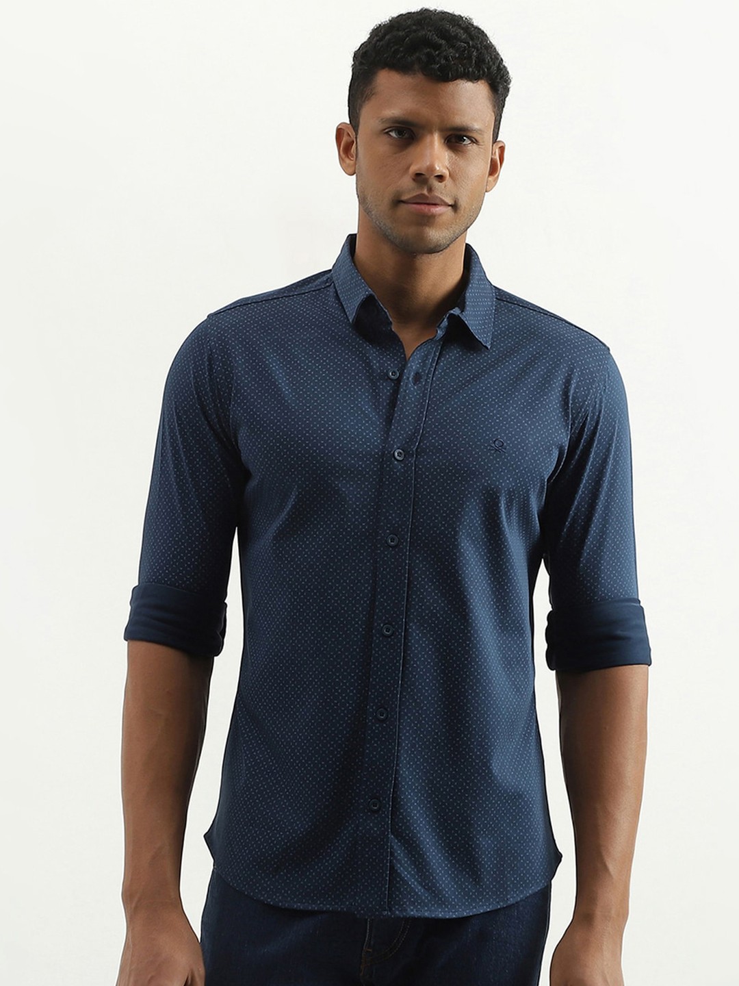 

United Colors of Benetton Slim Fit Geometric Printed Cotton Casual Shirt, Blue